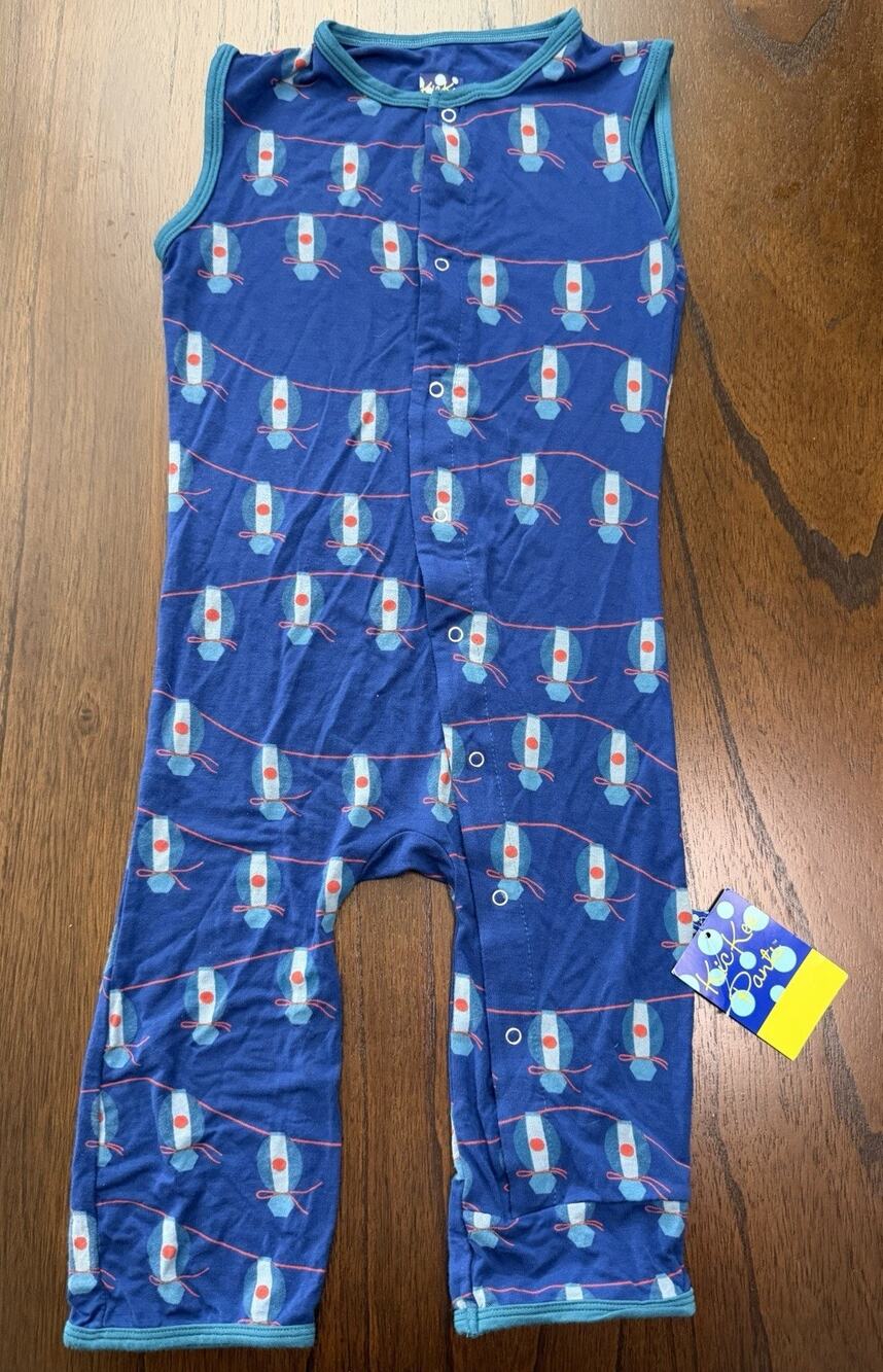 NWT Kickee Pants Navy Lantern Festival Tank Bamboo Coverall Boys Size 3T